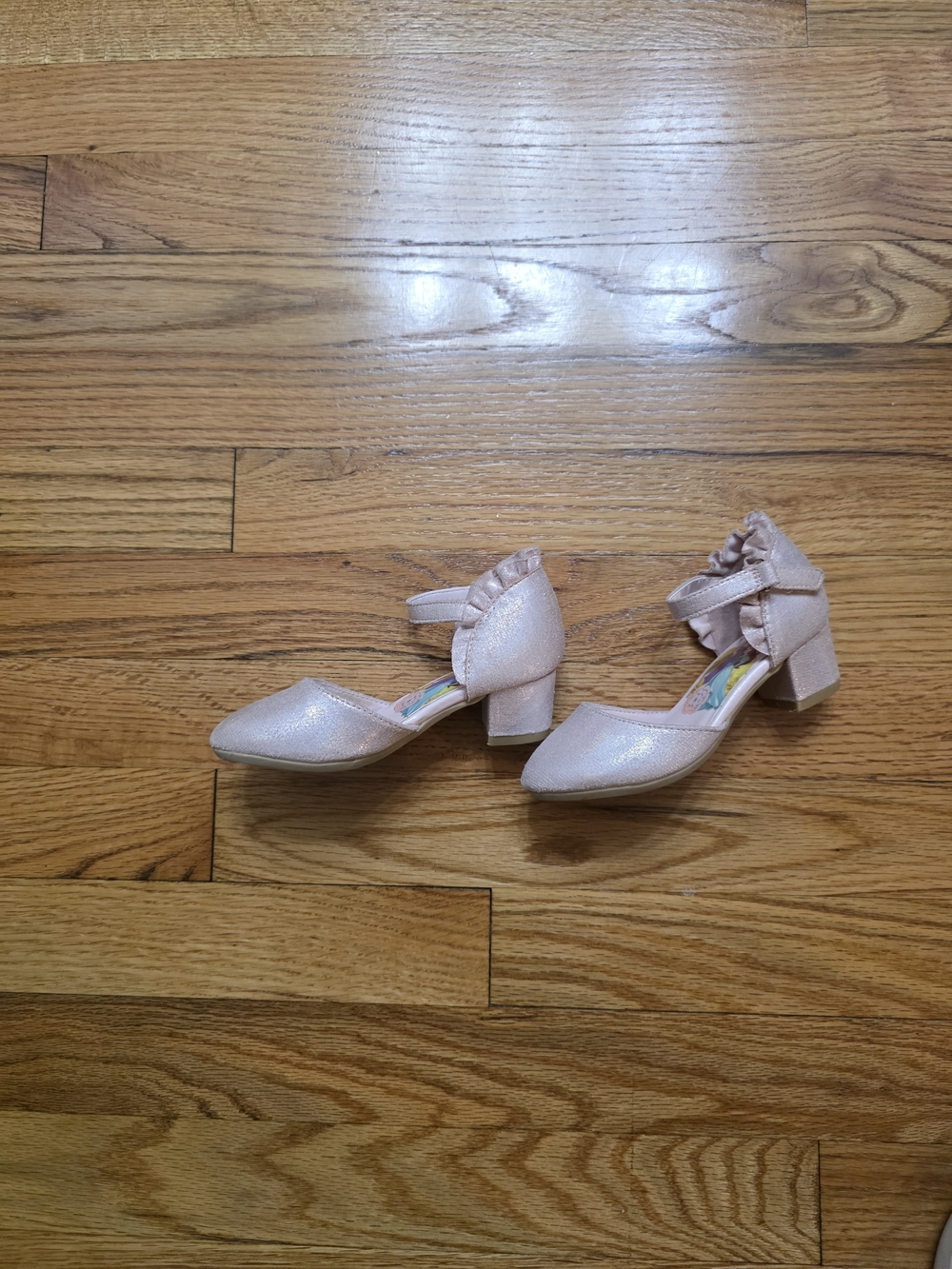Disney Girls Shimmery Blush Pink Ruffle Ankle Strap Dress Shoes